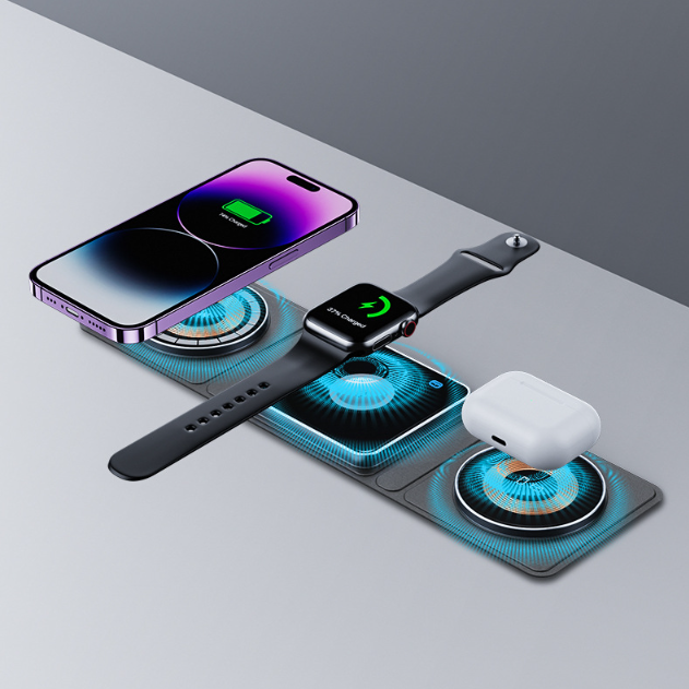 Magnetic Wireless Charger Foldable 3 In 1 For IPhone / Watch / Airpods